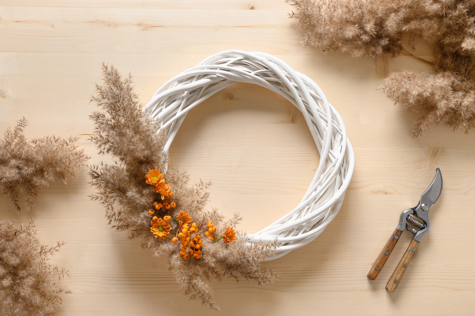Workshop corner with threads and hoop