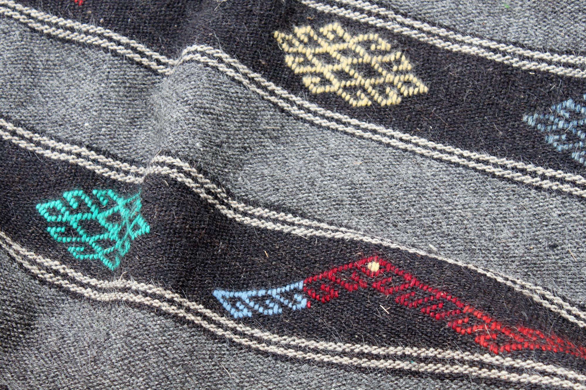 Hand-stitched textile patch detail
